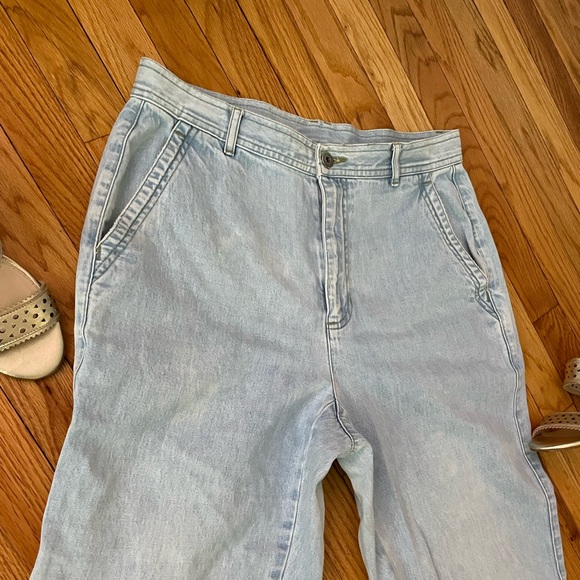Vintage Aged Denim High Waist Mom Baggy Pinstripe Tomboy Boyfriend Edgy culottes - Picture 2 of 7
